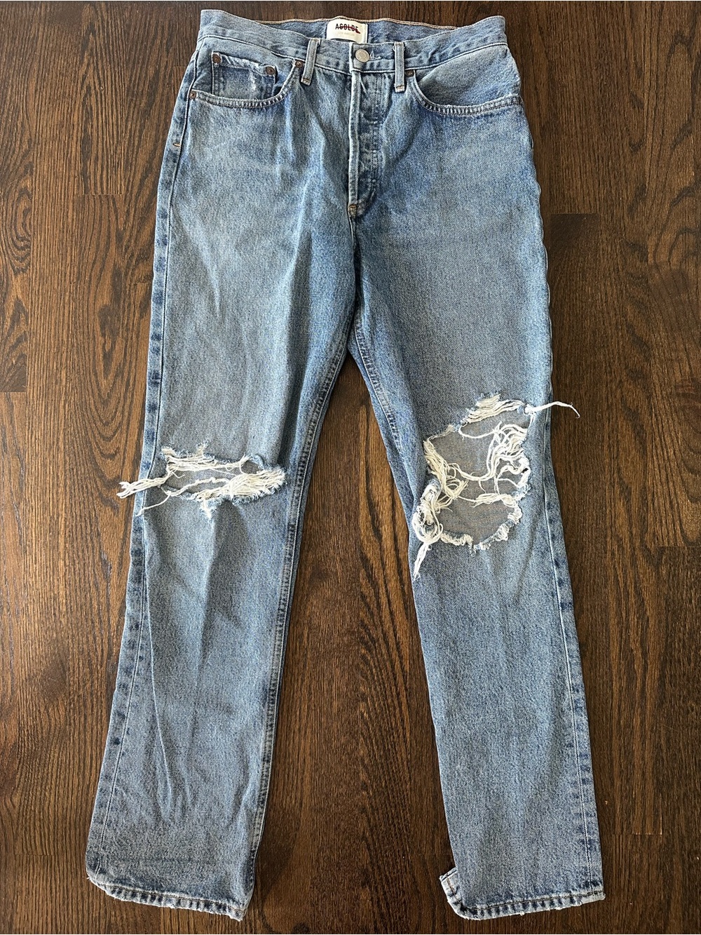 AGOLDE Lana Jeans 27 Backdrop Distressed High Rise Straight Leg 100% Organic Cot